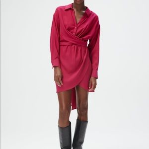 Zara Pink Wrap Style Wrinkle Effect Belted Mini Dress - Size XL